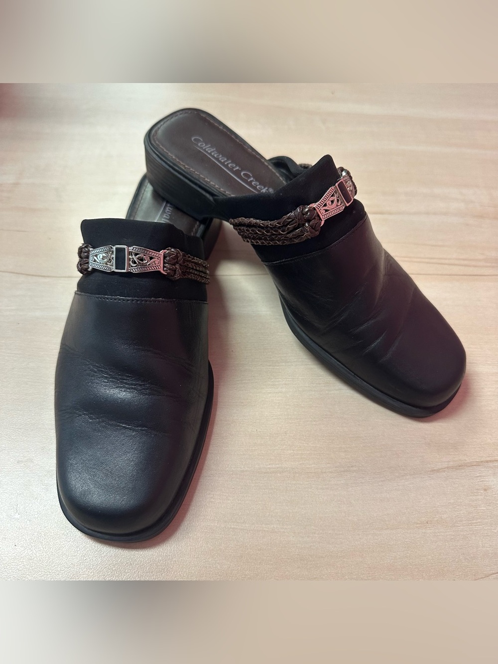 Coldwater Creek Berta Black Leather Slip-On Mules